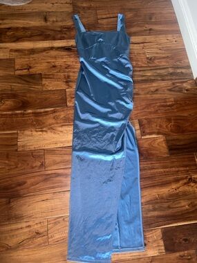 Windsor Blue Satin Prom Dress with Side Slit